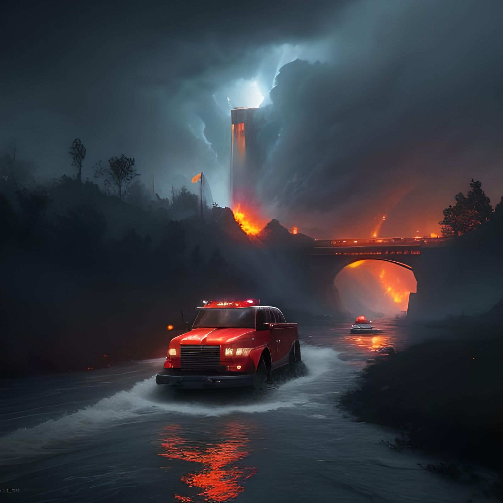Dramatic River Rescue by Firefighters: Digital Matte Paintin...