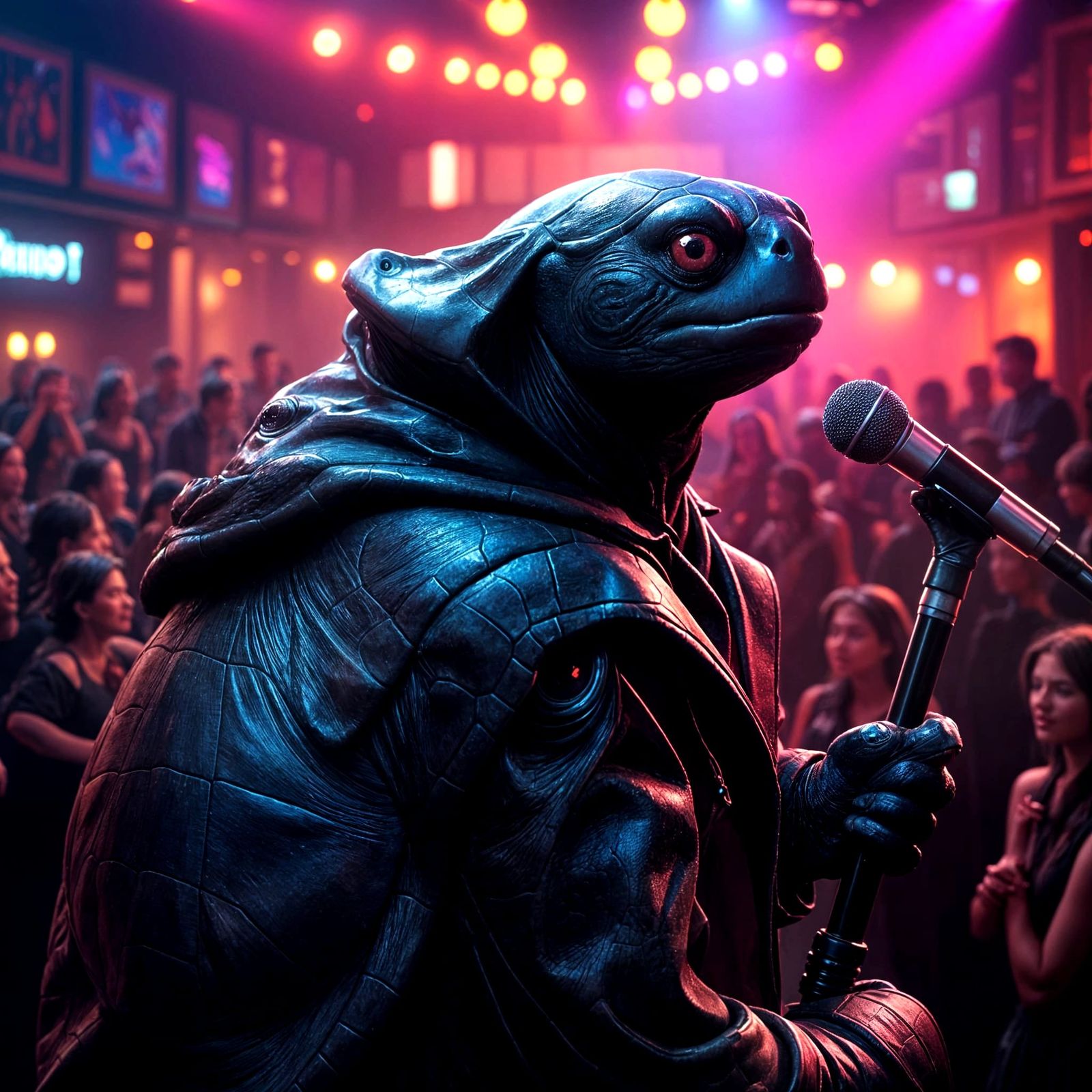 Singing Turtle Concert in Digital Art Style