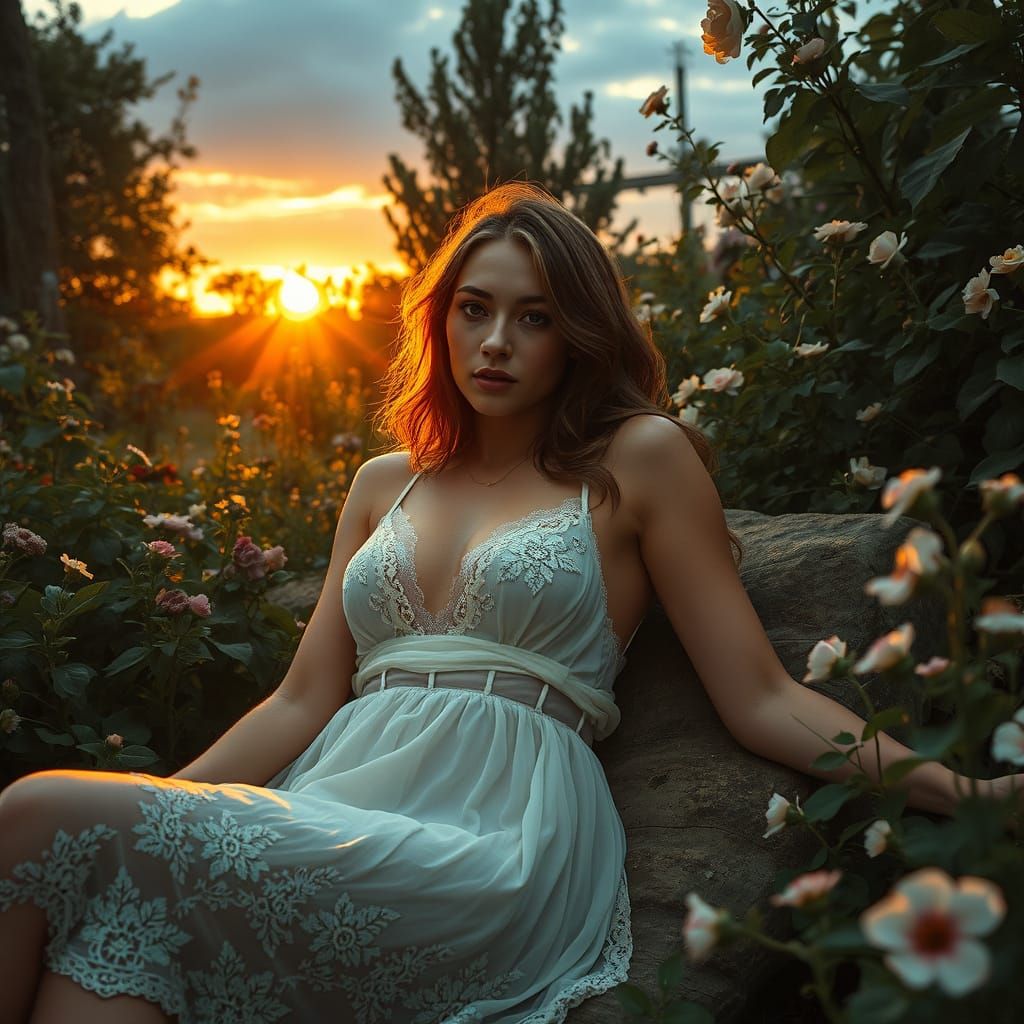 Ethereal Garden Goddess in Romantic Art Style