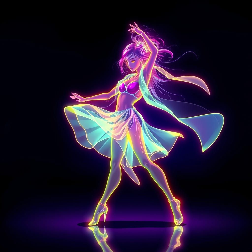 Digital Anime Dancer in Vibrant, Cel-Shaded Style