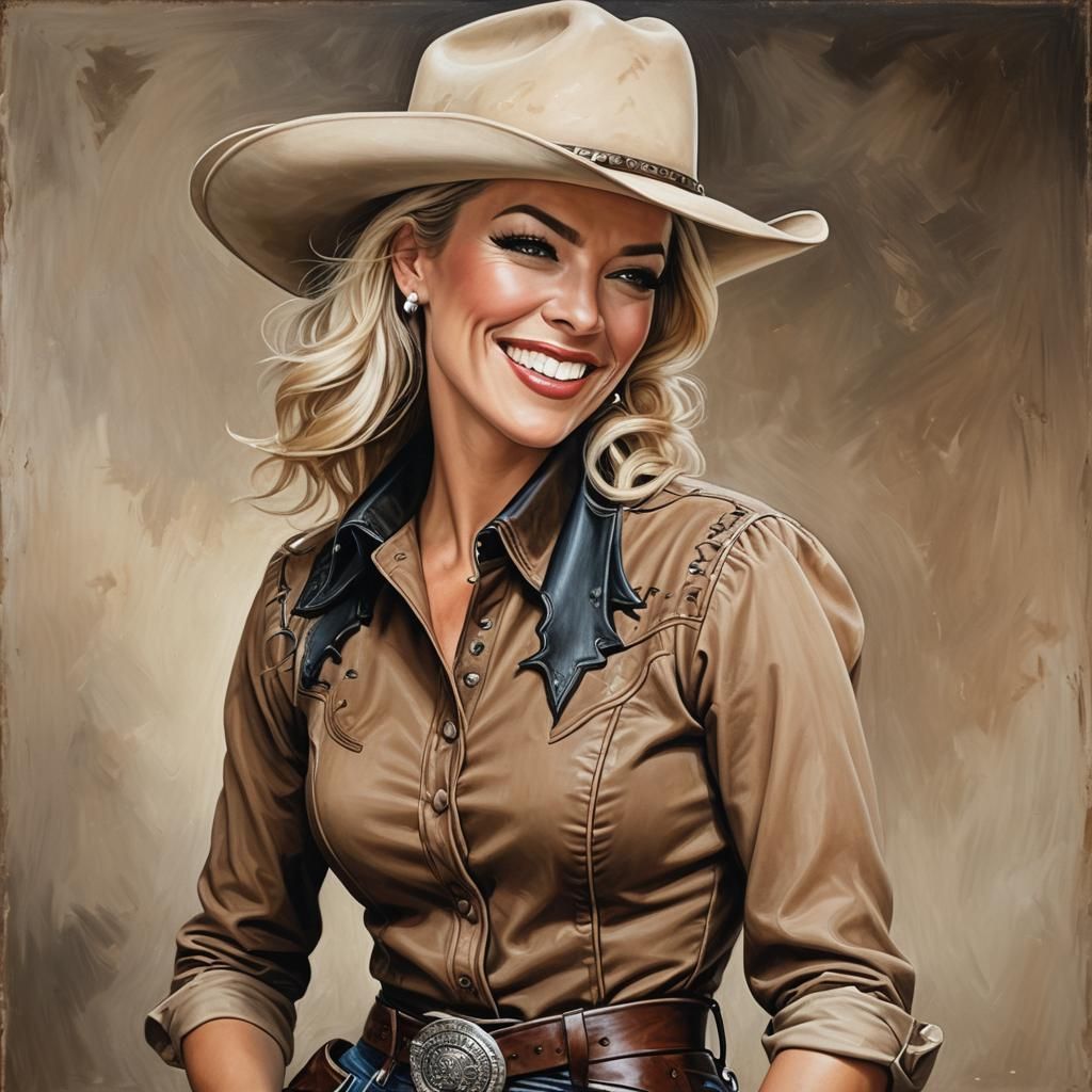 Glamorous Cowgirl Portrait in Precisionism Style