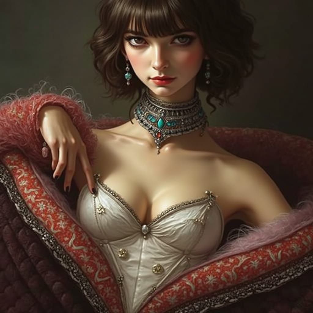 Woman in Turquoise Collar, Digital Art Style