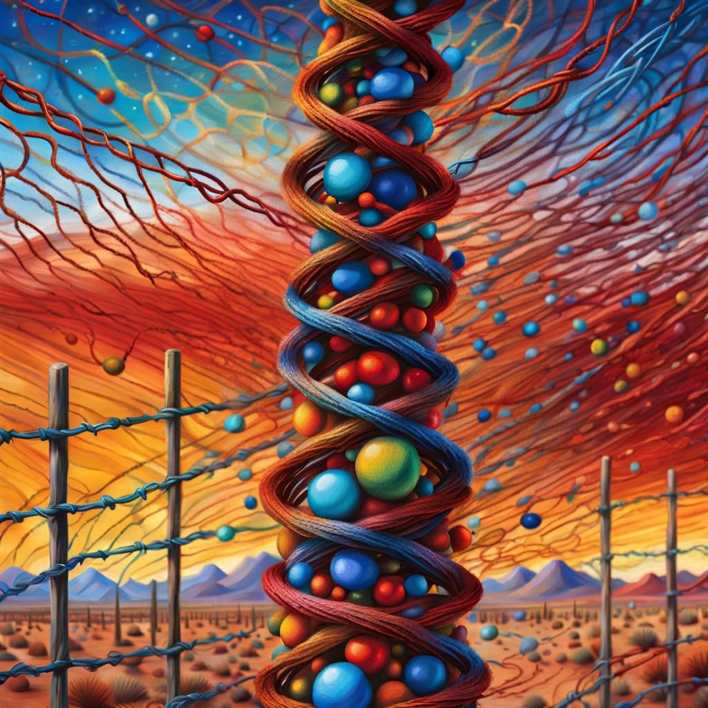 Surreal DNA Strands in Desert Landscape