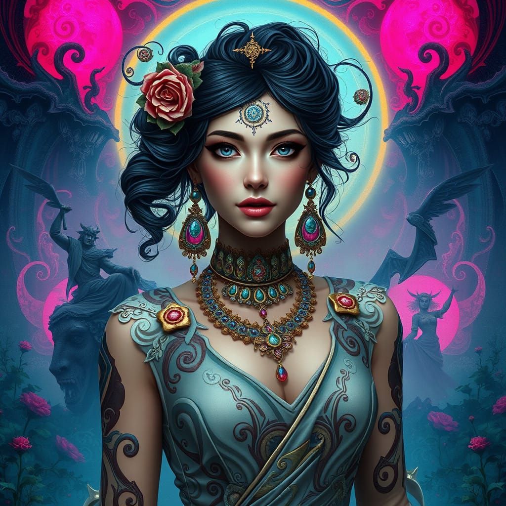 Elegant Fantasy Figure in Mystical Realm