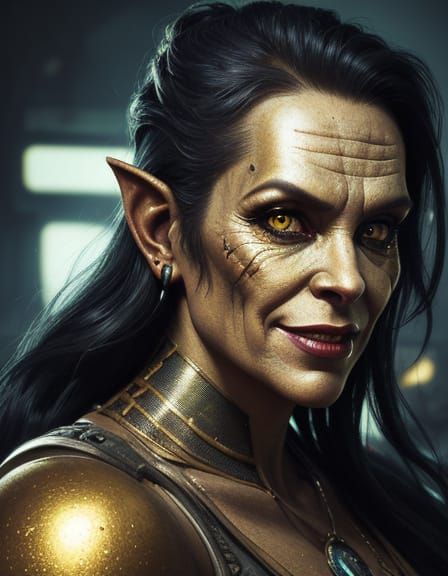 Frenzied Fantasy Portrait of a Female Orc Mechanic