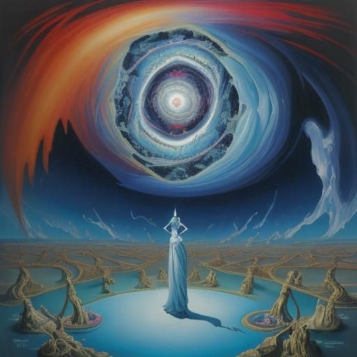 Surreal Cosmic Being in Melting Oil on Canvas