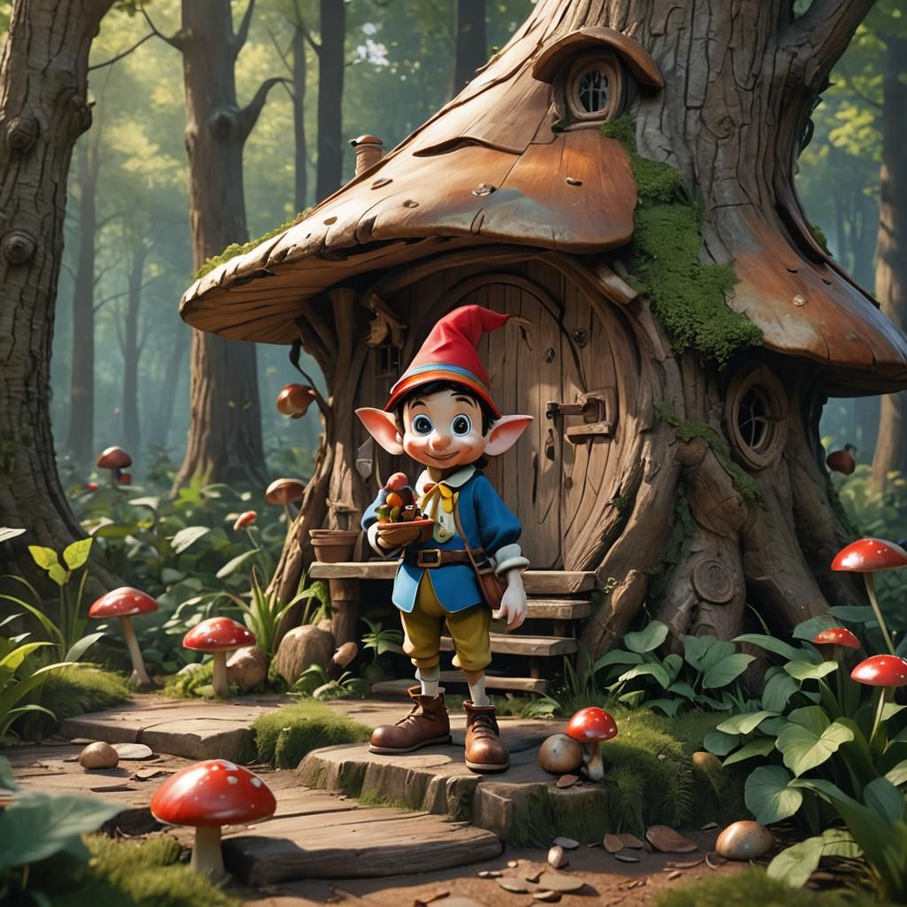 Pinocchio Statue in Forest, 3D Anime Art