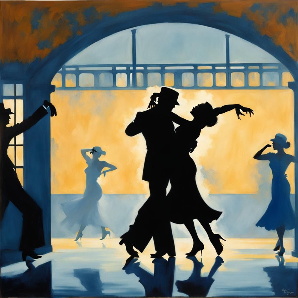 Misty Blue Tango Silhouette in Vettriano Style