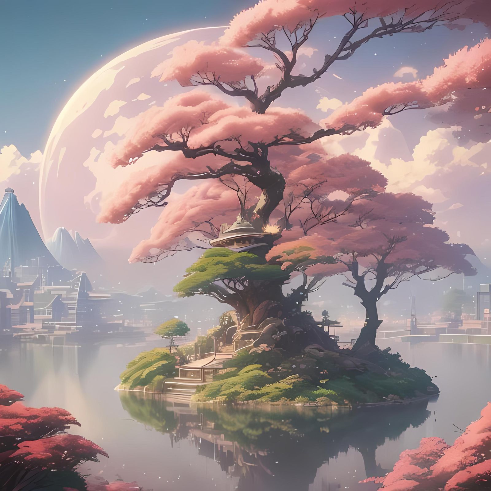 Empty Japanese Fantasy Landscape in Anime Style
