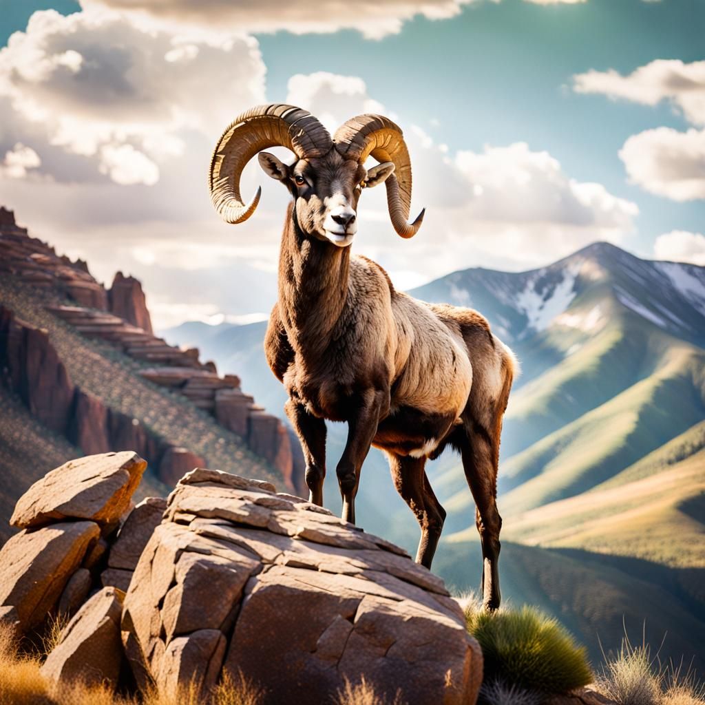Bighorn Sheep in Desert Mountain Landscape