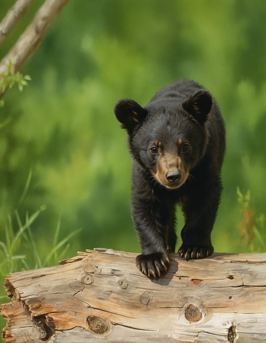 Watercolor Black Bear Cub Inspired by Hennings