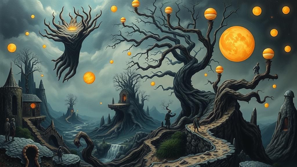 Eerie Surreal Landscape with Dreamlike Structures