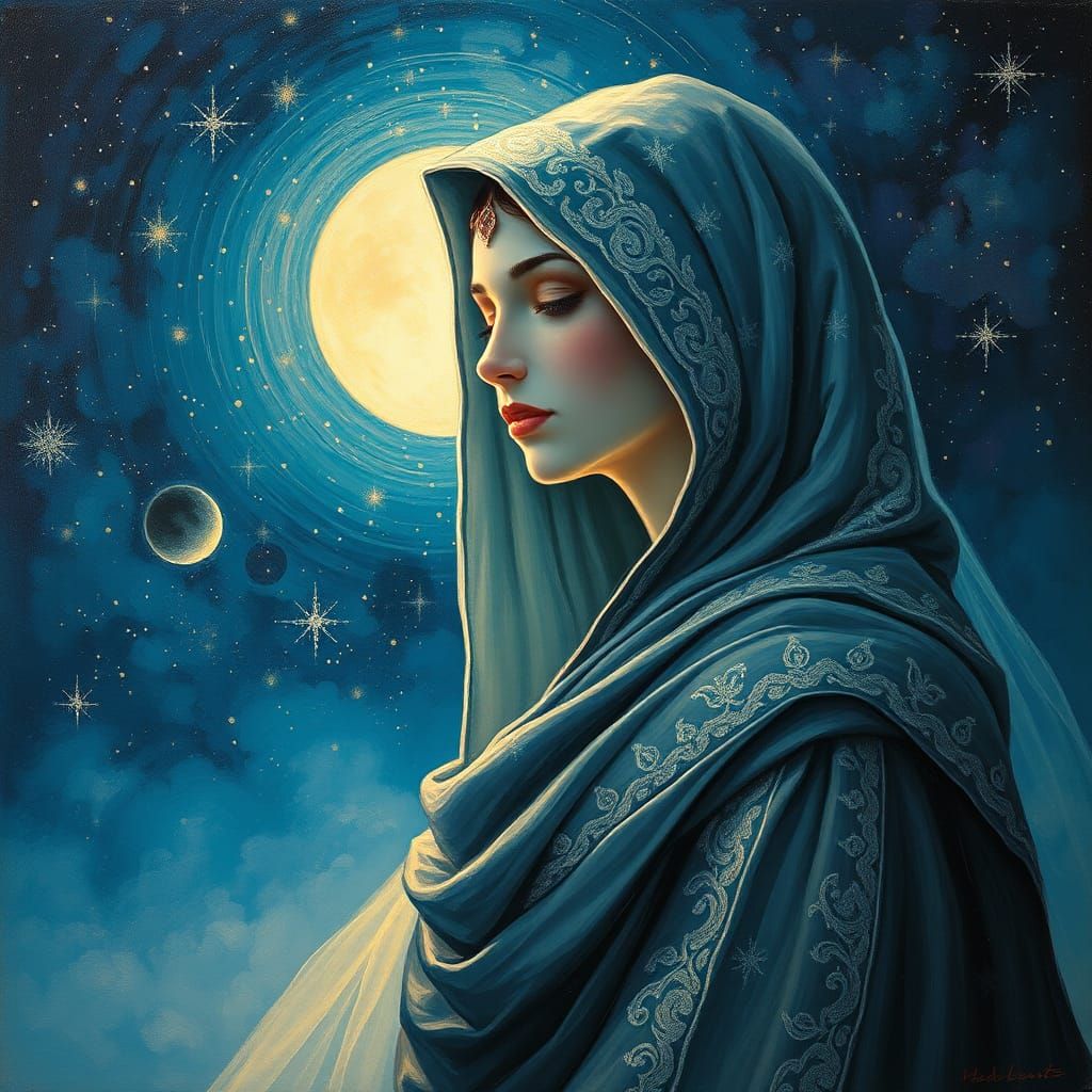 Moon Goddess in Neo-Impressionist Style
