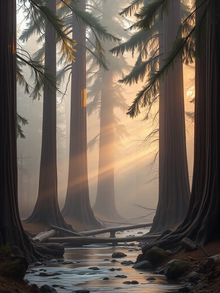 Majestic Sequoia Forest in Soft Morning Light