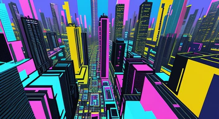 Virtual Reality Cityscape in Pixel Art Style