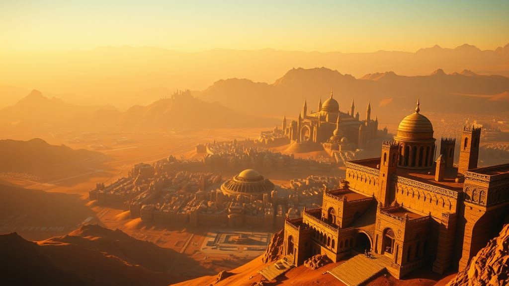 Epic Numenor Landscape with City in the Distance, in a Cinem...