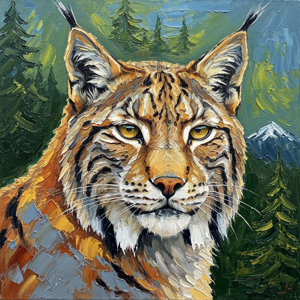 Impasto Oil Painting of a Textured Lynx Portrait