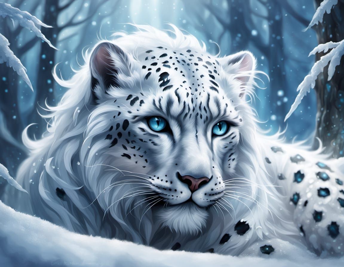 Surreal Snow Maiden Transforms into Majestic Snow Leopard