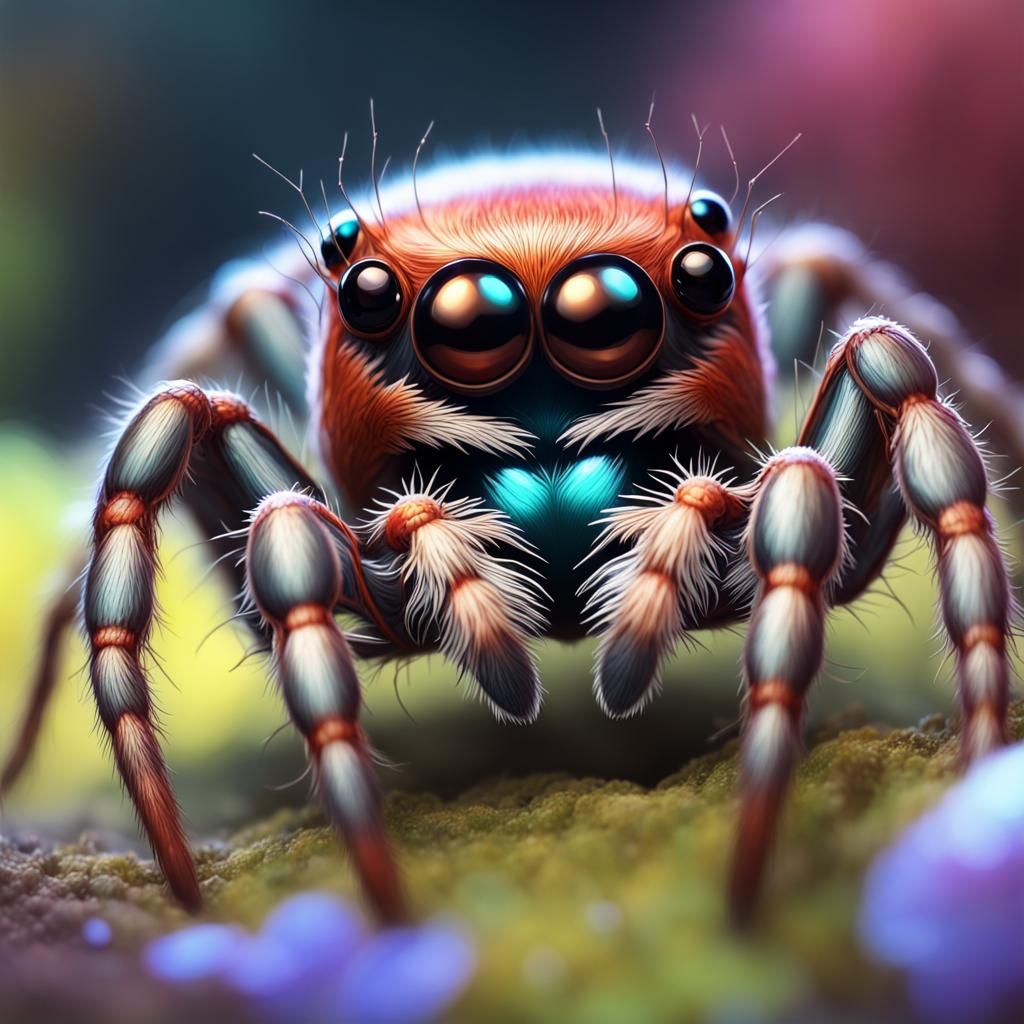 Adorable Jumping Spiders Portrait in Detailed Concept Art