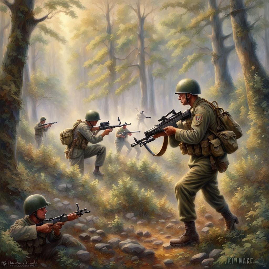 WWII US Army Ranger in Forest Battle