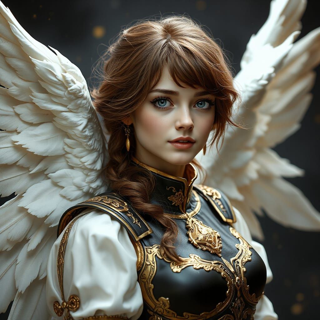 Pre-Raphaelite Angel in Black and Gold Armour