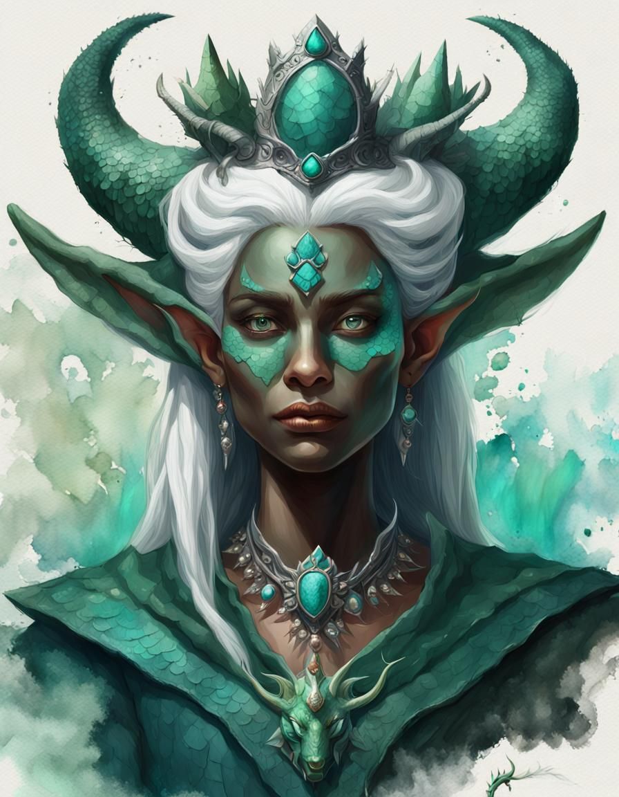 Fantasy Lizard Woman with Turquoise Crown
