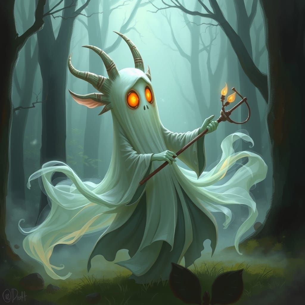 Whimsical Ghost Elemental in Misty Forest
