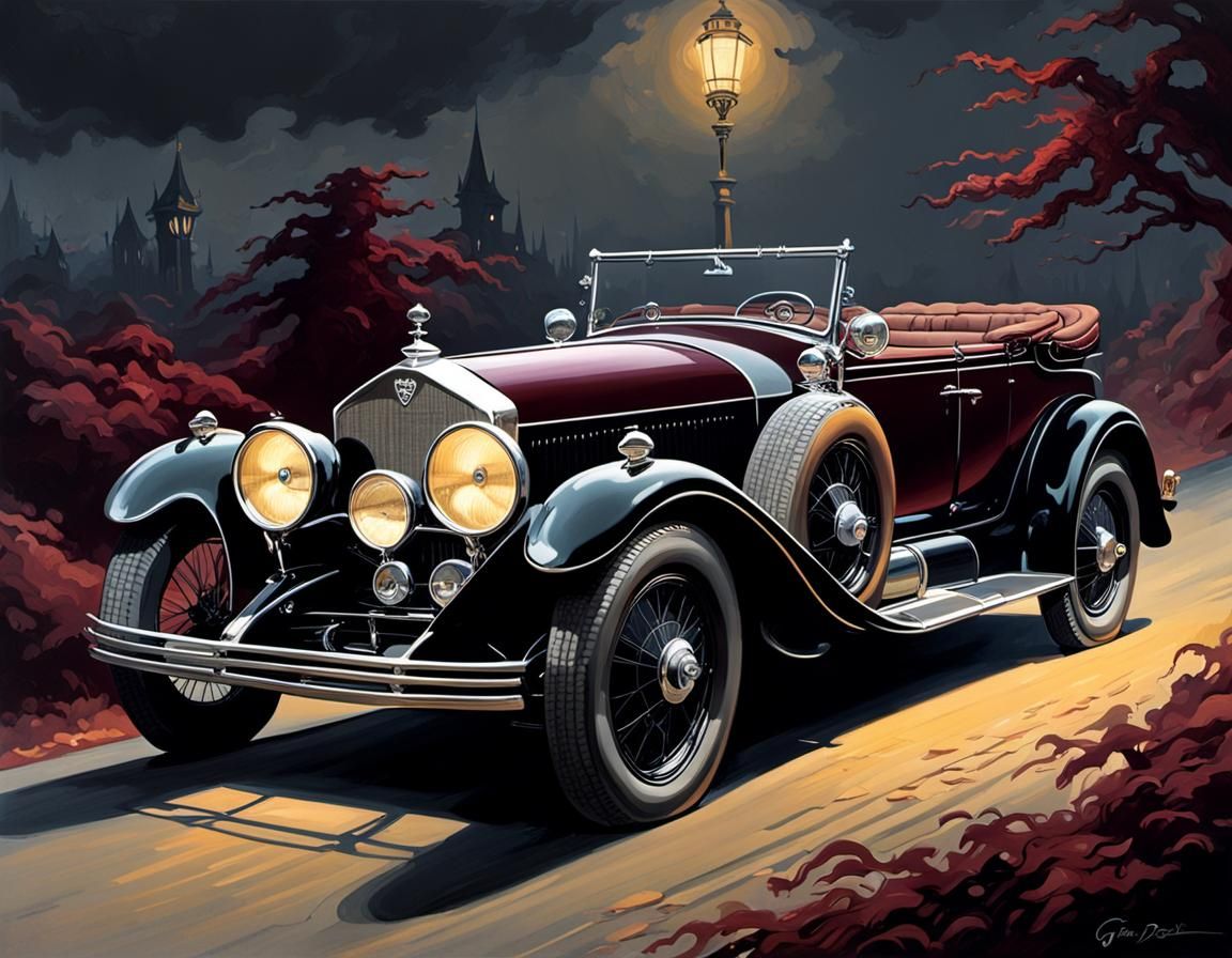 1927 Black Bently Roadster Convertible in Horror Style