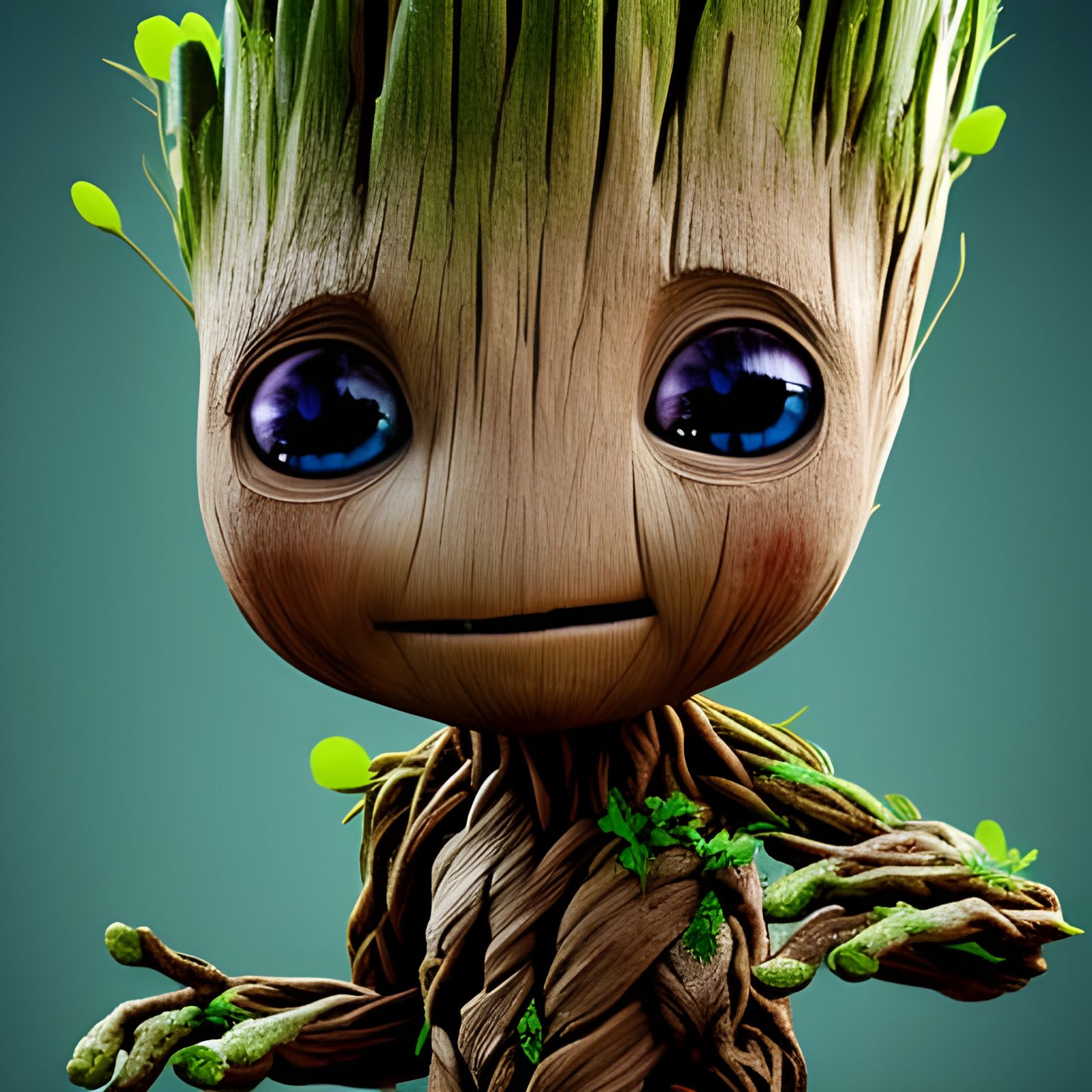 Adorable Chibi Groot with Sparks in Detailed Style