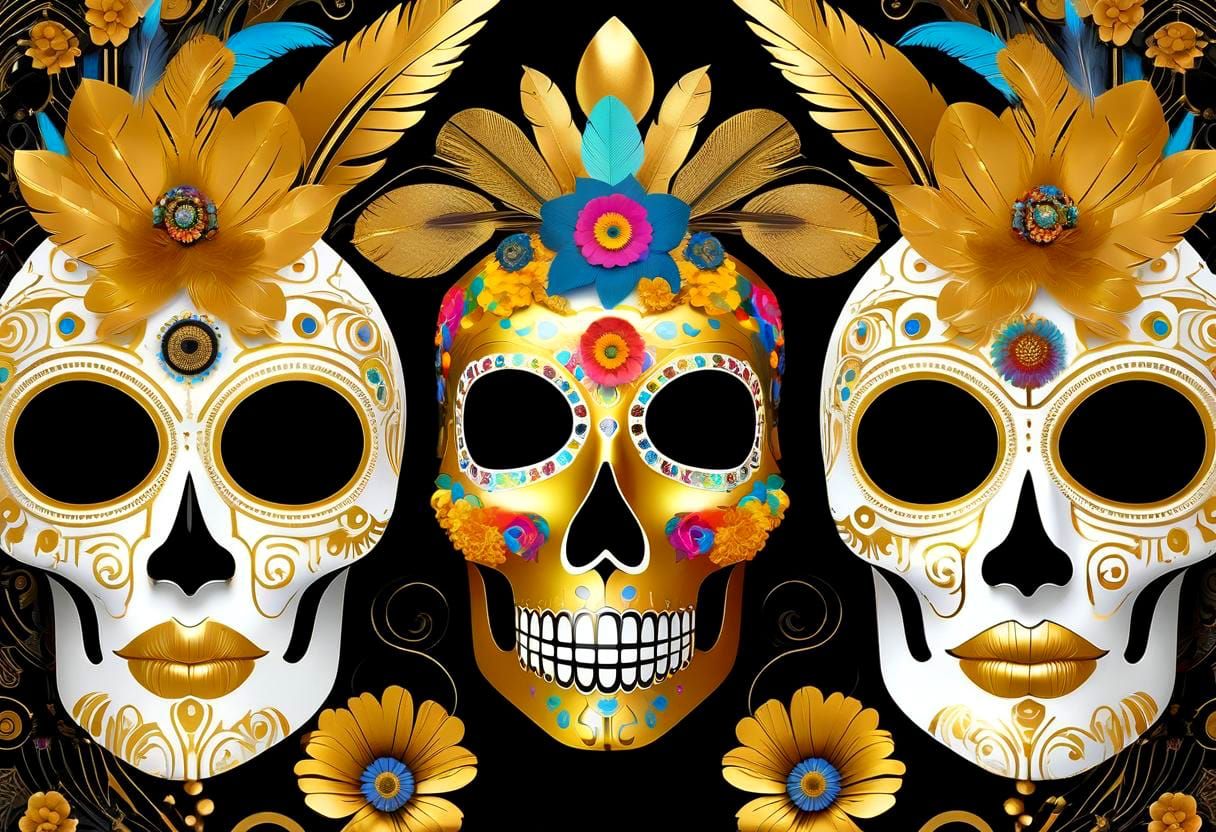 Dia de los Muertos Carnival in Klimt-Inspired Pop Art