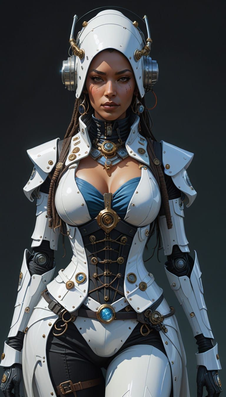 Cyberpunk Pirate Goddess Emerge in Golden Light