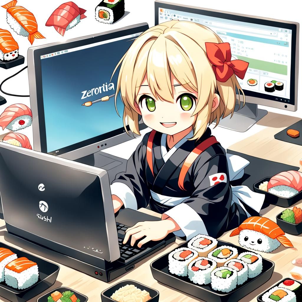 Smiling Sushi Roll Typing: Anime-Inspired Art