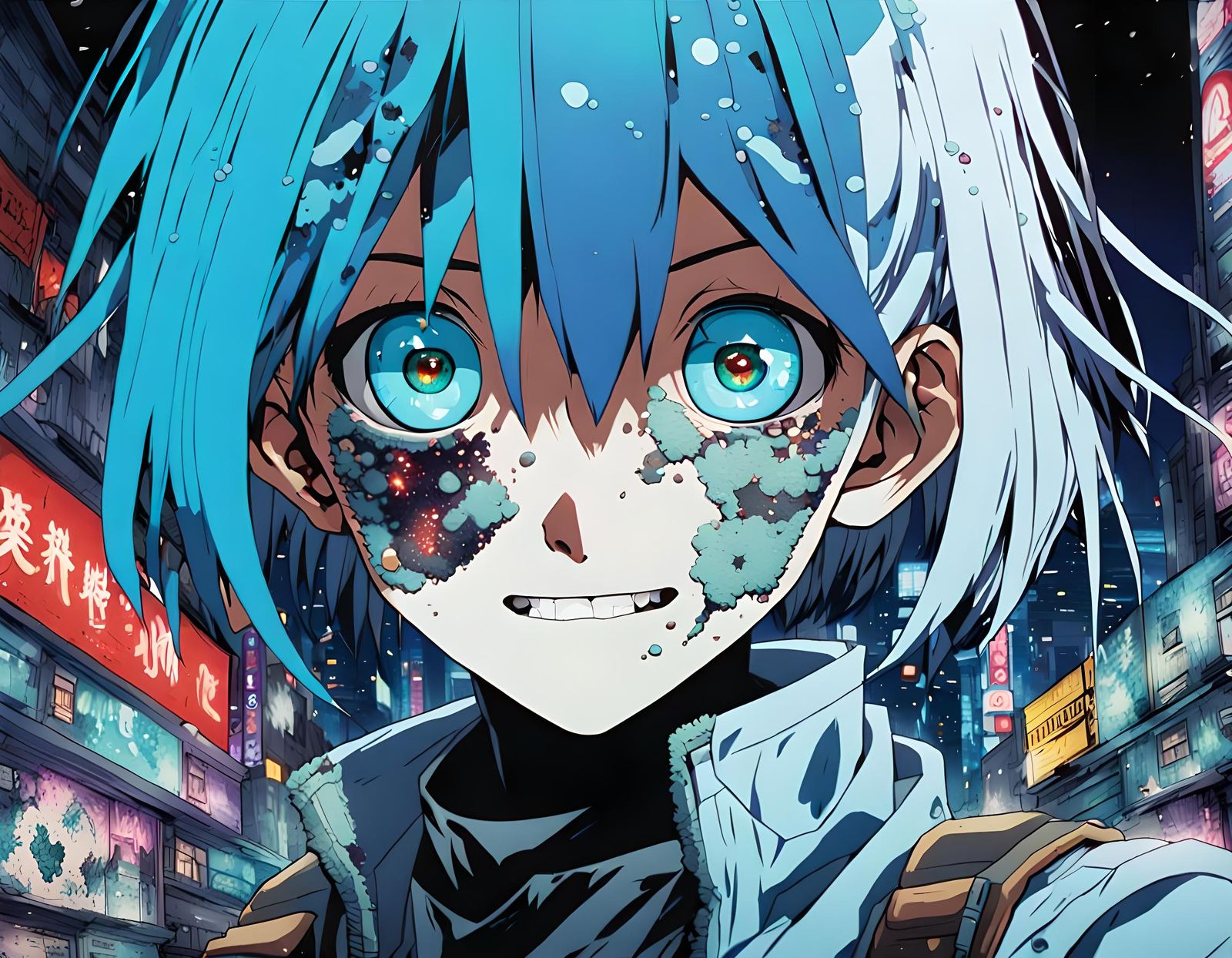 Cyberpunk Horror: Manga-Style Melting Face