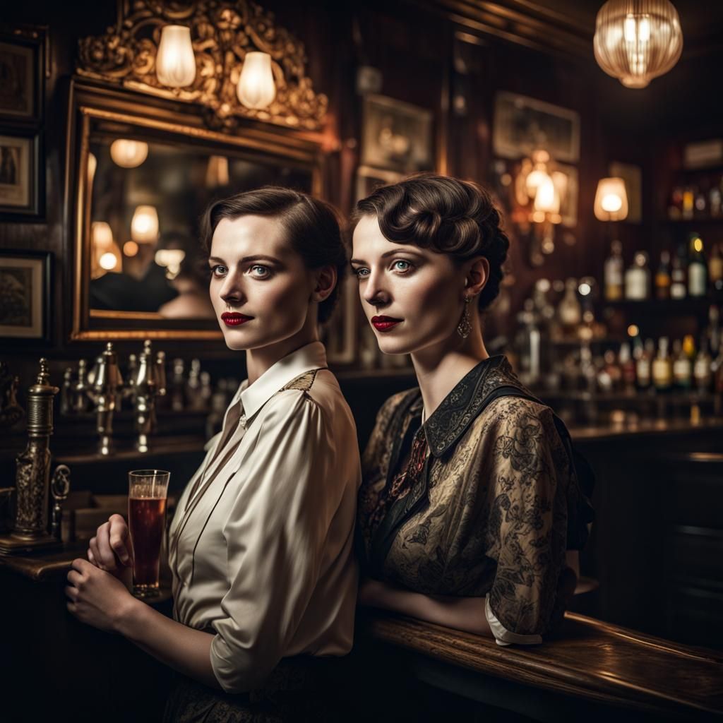 Lesbian Couple in Moody 1920s Berlin Bar