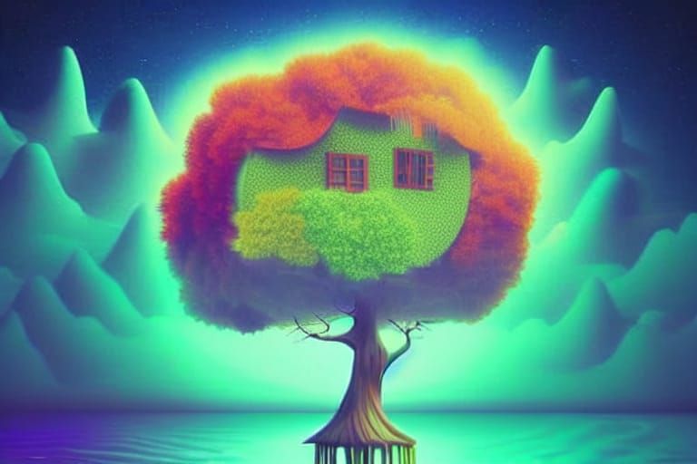 Detailed Wooden Treehouse in Warm Colors