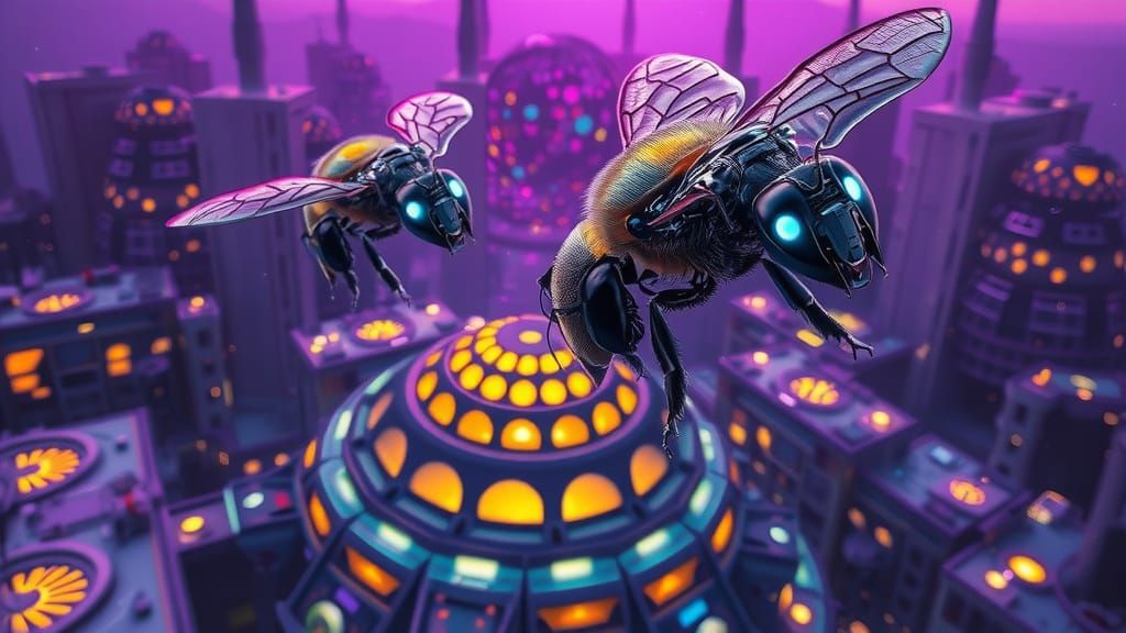 Cybernetic Bees in Dark Fantasy Realm