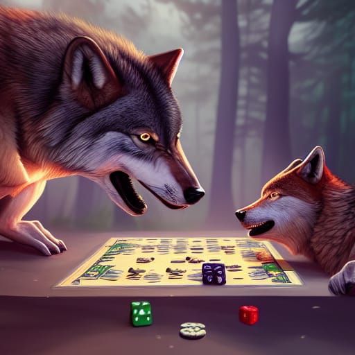 Wolves Play Board Game in Detailed Matte Painting