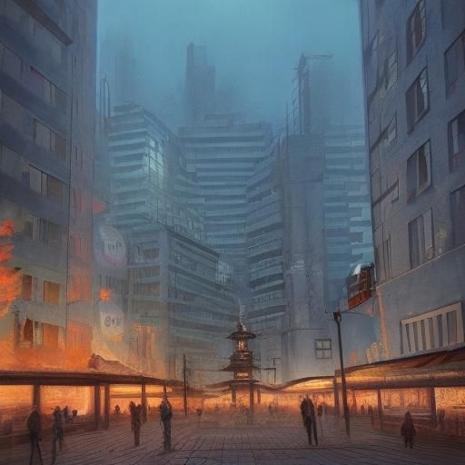 Vibrant Anime City Square in Communist Style