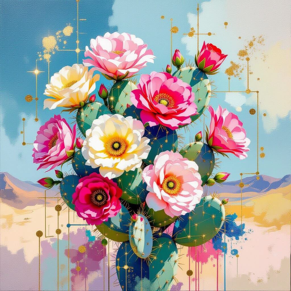 Abstract Cactus Assemblage in Metamodern Style