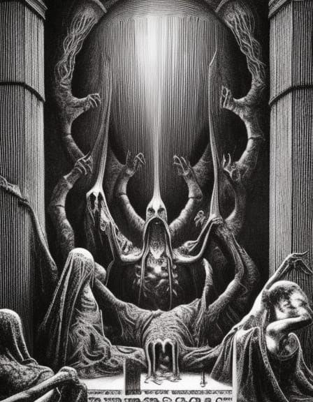 Cultists at Black Monolith Sacrifice, Gothic Horror