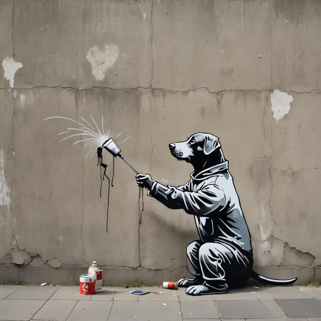 Dog Street Artist Creates Banksy-Style Graffiti