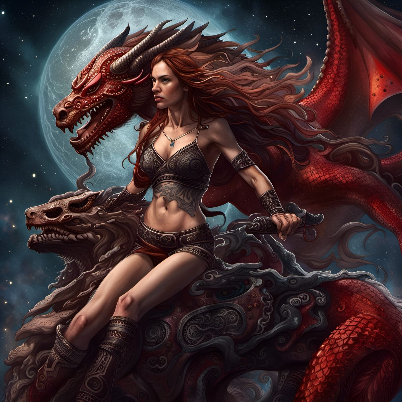 Viking Woman Rides Dragon Through Space