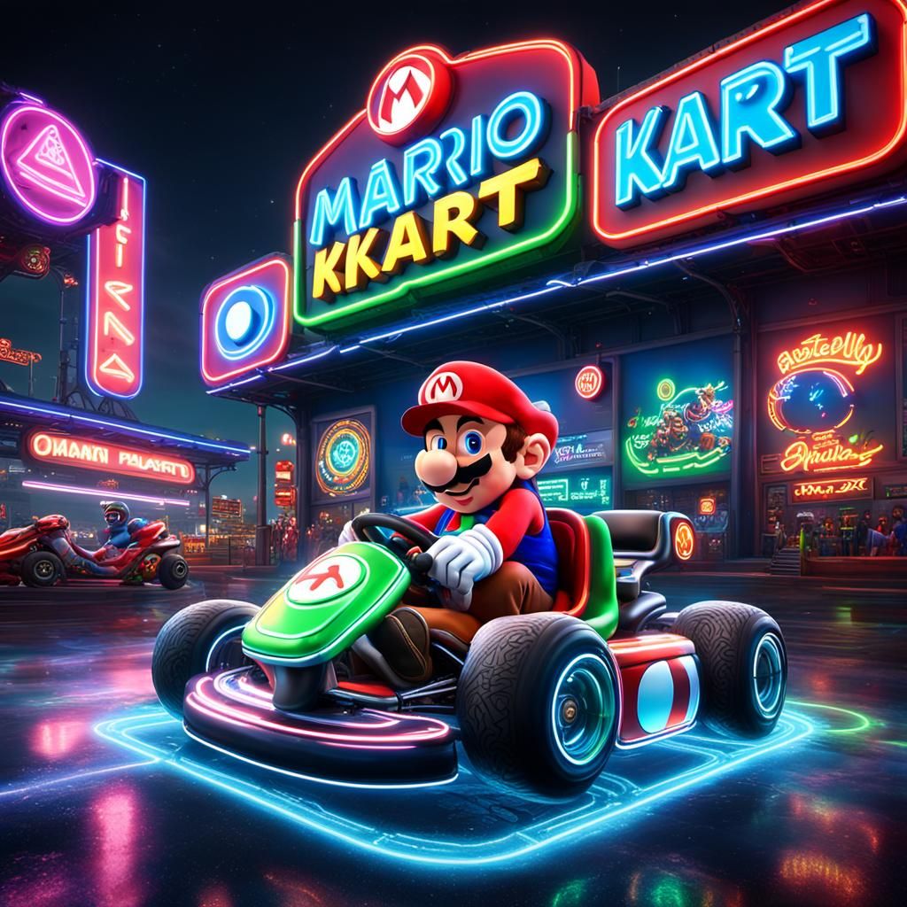 Neon Mario Kart Sign with Fantasy Effects