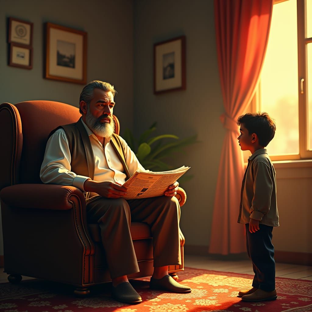 Concerned Man in Armchair: Matte Painting Style