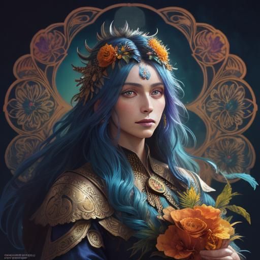 Peacock Woman: Dark Fantasy Art Nouveau Portrait
