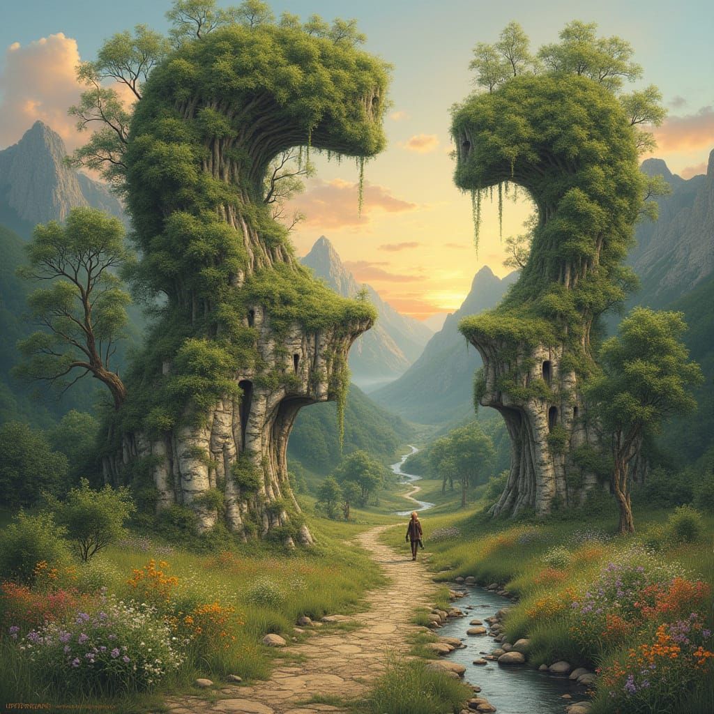 Surreal Fantasy Landscape in Mixed Art Style