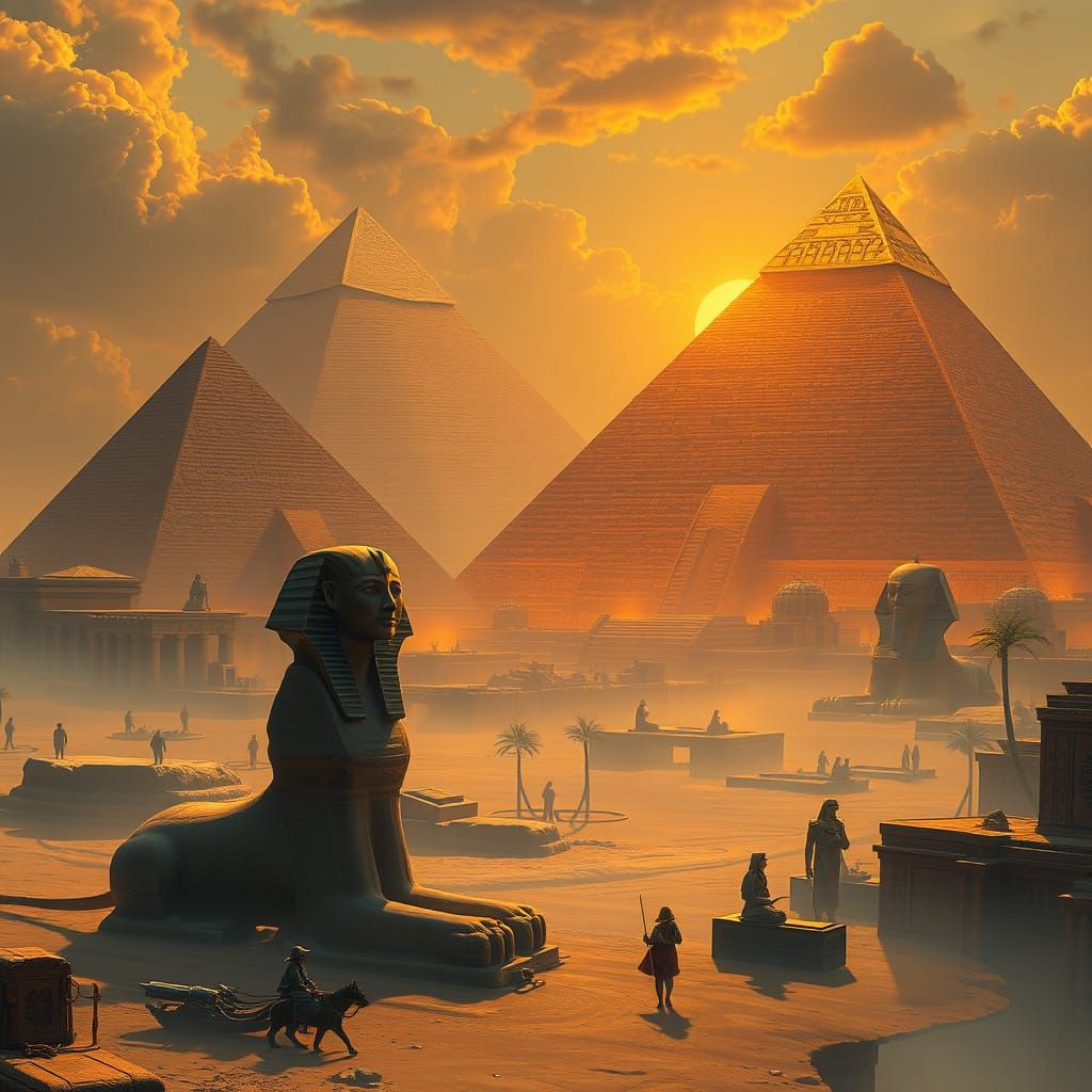 Egyptian Landscape with Pyramids in Digital Art Style