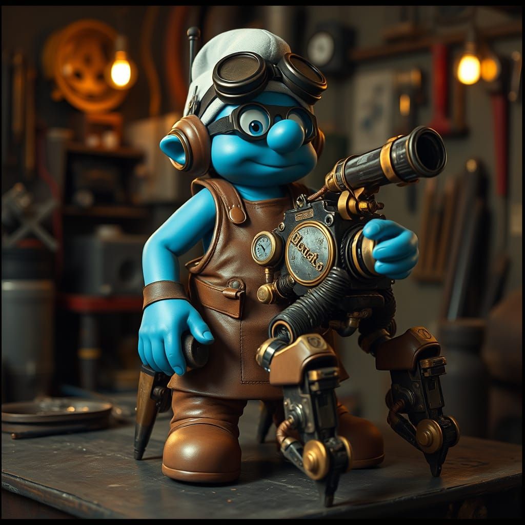 Steampunk Smurf Artificer Builds Magical Droid