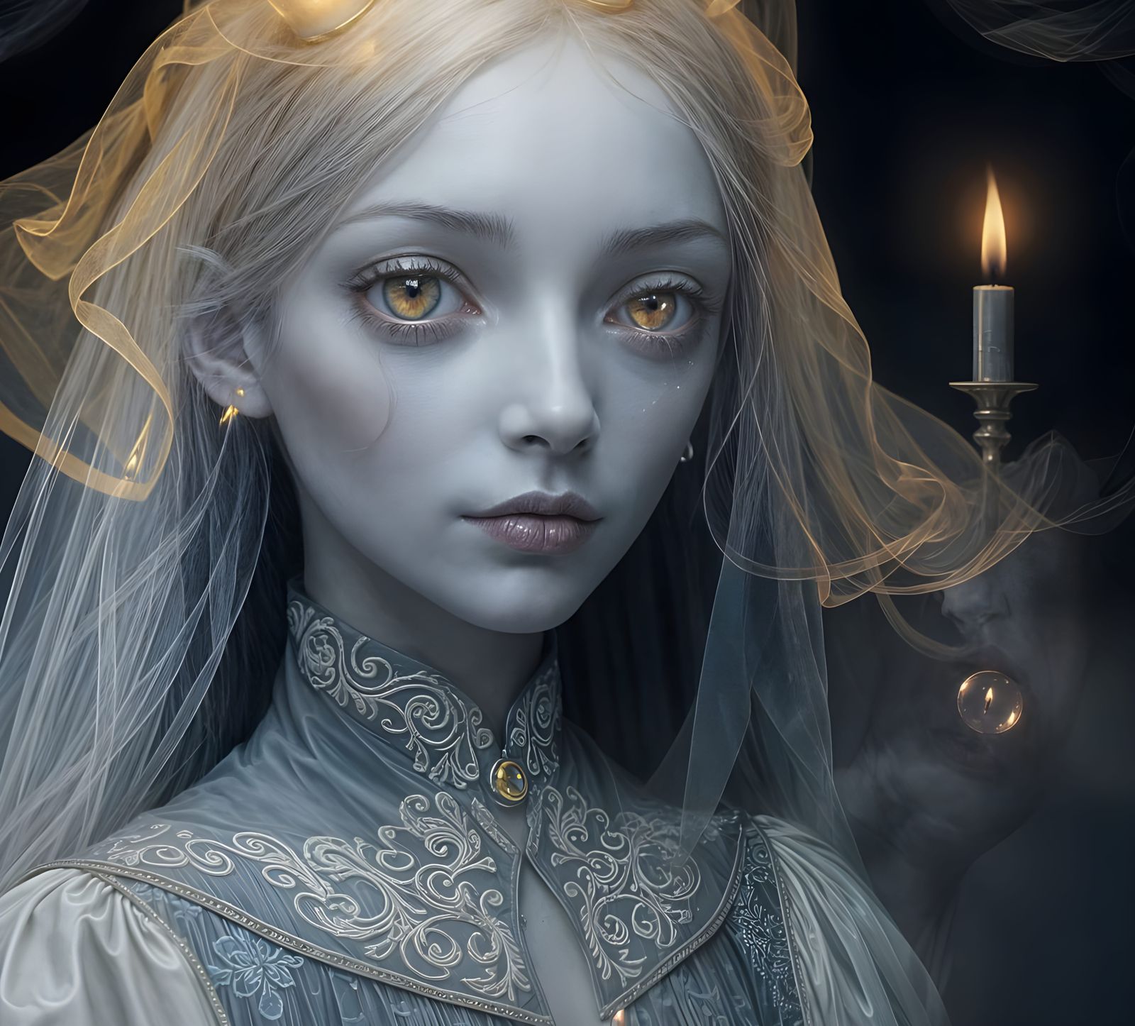 Ethereal Ghost with Candle Eyes Digital Painting
