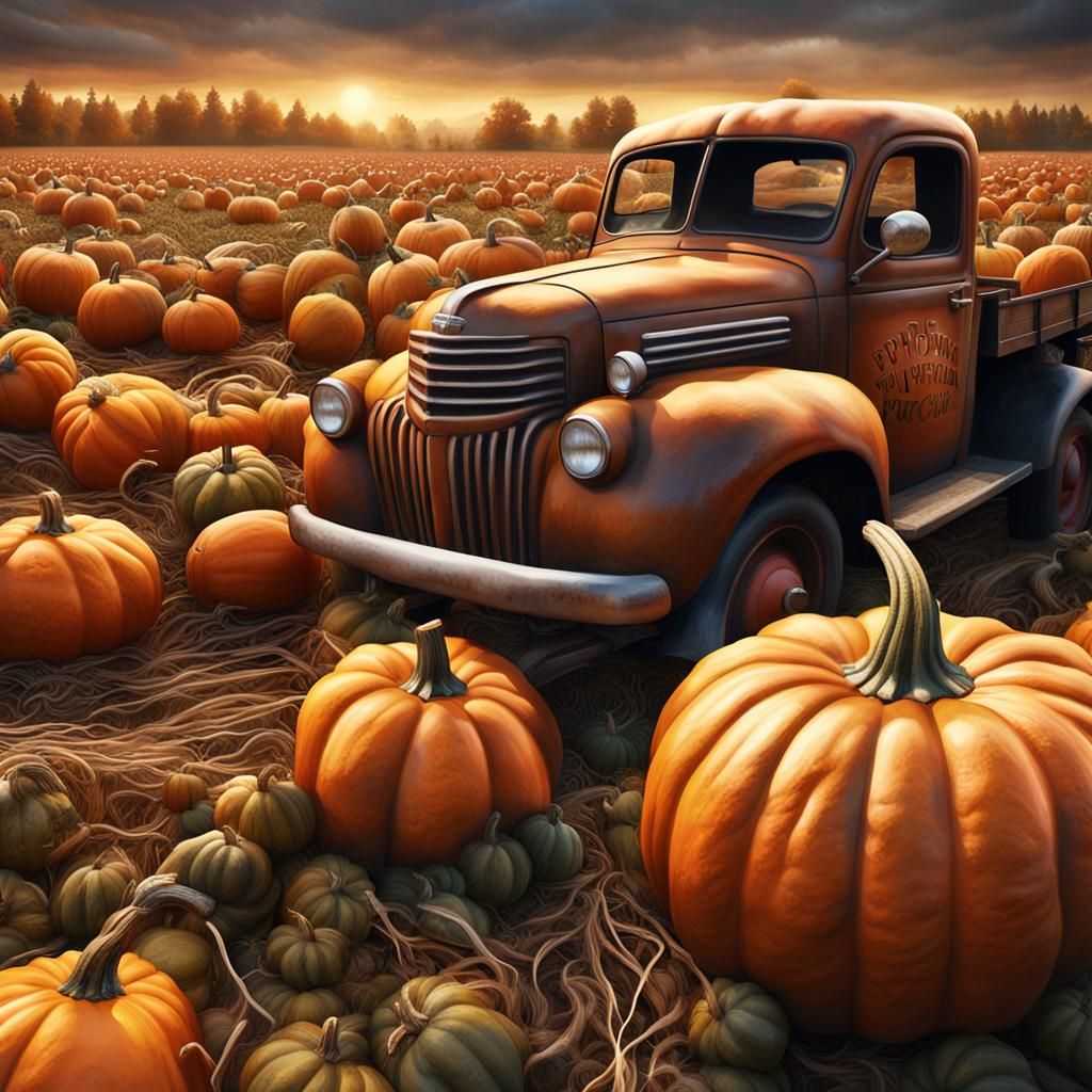 Autumn Pumpkin Patch with Carved Details